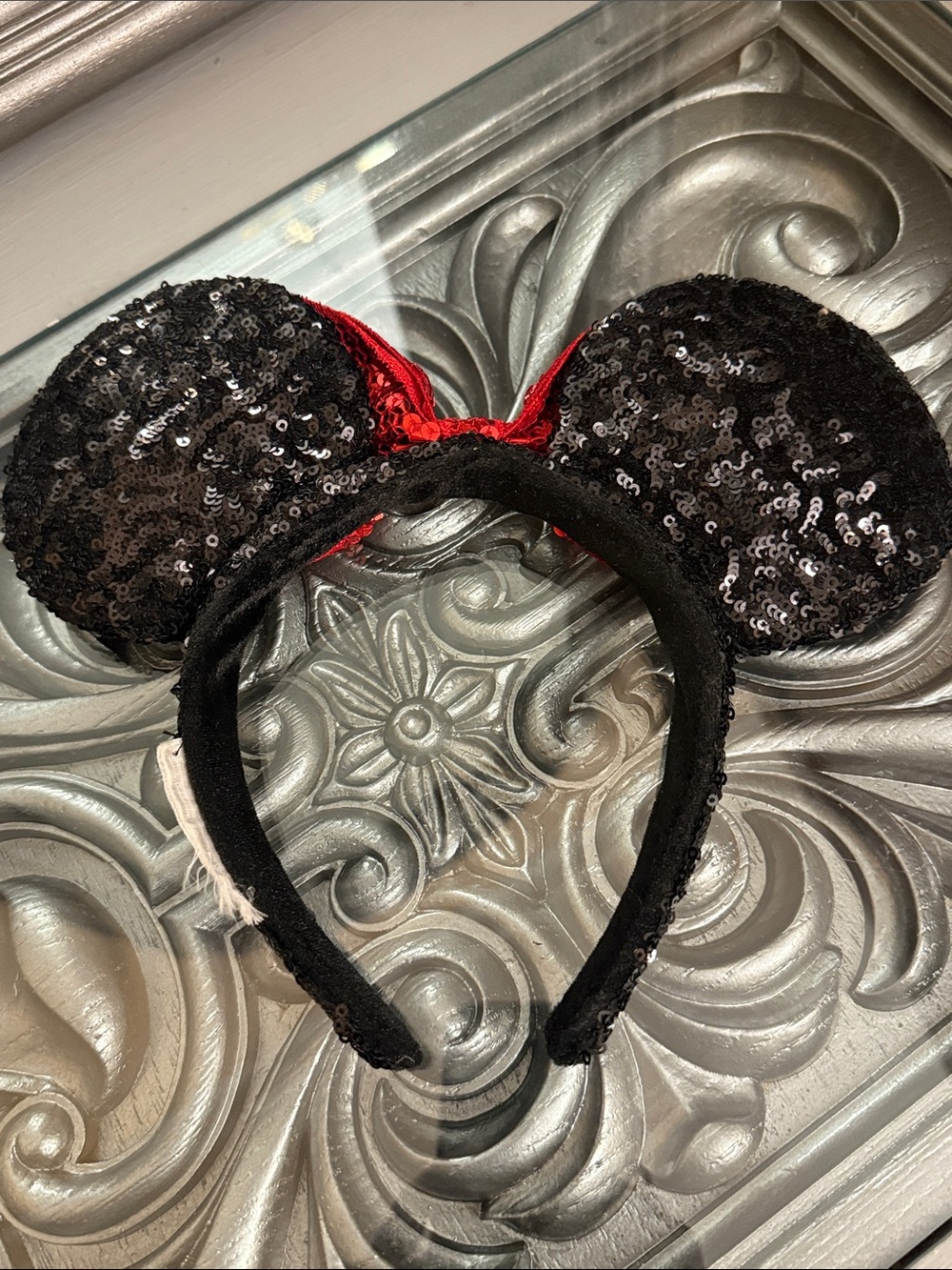Disney Black Sequin Minnie Ears Headband with Red Bow - Picture 5 of 8